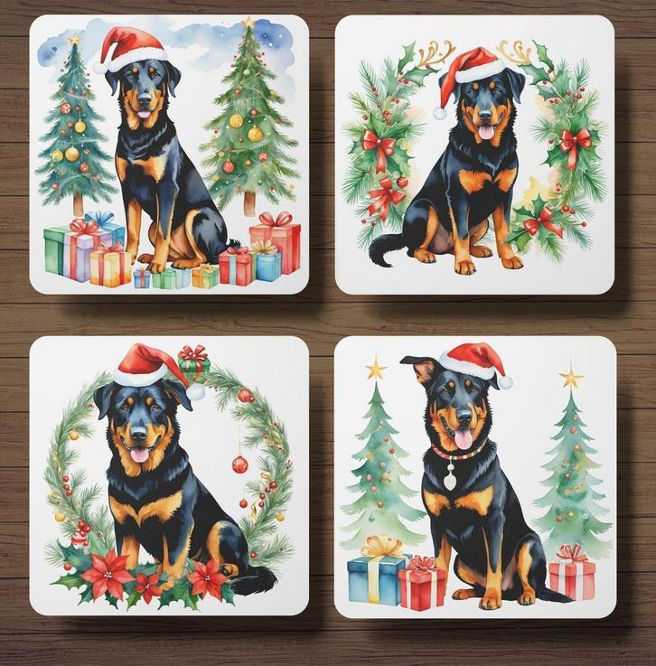 Beauceron Kerst onderzetters met houder, Huis en Inrichting, Woonaccessoires | Onderzetters, Nieuw, Glas of Kopje, Verzenden