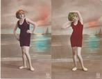 2x leuke oude badkleding/badmuts dames, Verzamelen, Ansichtkaarten | Themakaarten, Verzenden, Voor 1920, Ongelopen, Overige thema's
