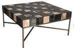 PTMD Geblokte Salontafel - H40 x Ø84 cm - Hout - Goud, Ophalen, Vierkant, 50 tot 100 cm, Zo goed als nieuw