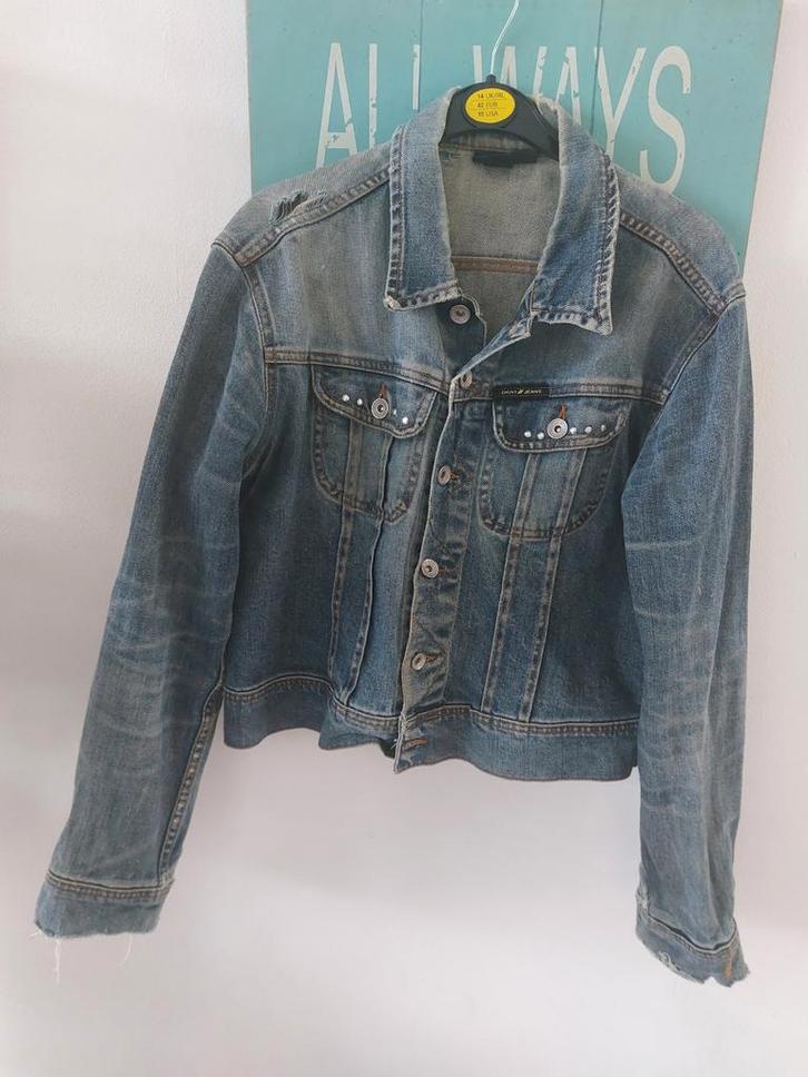 Vintage DKNY Denim Jasje - Maat Large, Kleding | Dames, Jasjes, Kostuums en Pakken, Gedragen, Jasje, Maat 42/44 (L), Blauw, Ophalen of Verzenden