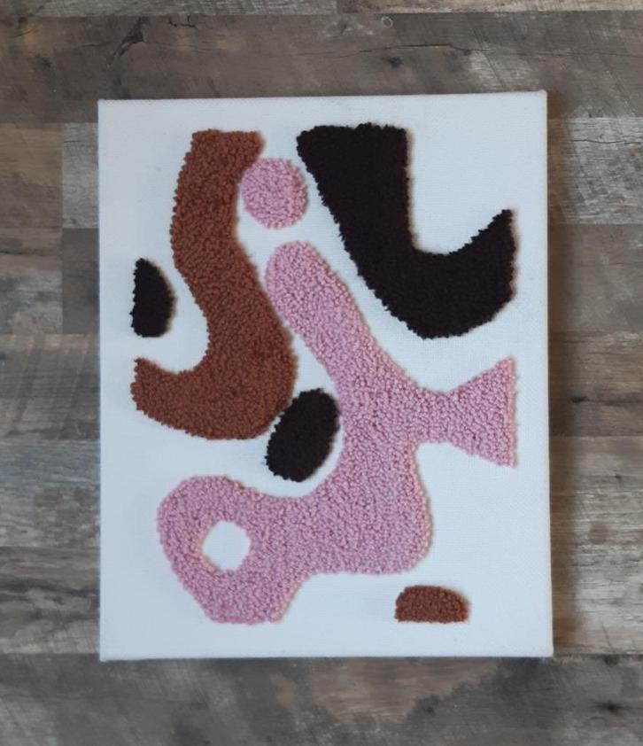 Retro abstract gepuncht schilderij Handgemaakt, Huis en Inrichting, Woonaccessoires | Wanddecoraties, Zo goed als nieuw, Ophalen of Verzenden