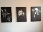 Schilderij // Wilde dieren op Canvas, Huis en Inrichting, Woonaccessoires | Schilderijen, Tekeningen en Foto's, Ophalen, Minder dan 50 cm