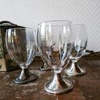 4 Vintage borrelglazen met verzilverde voet, Antiek en Kunst, Antiek | Glas en Kristal, Ophalen of Verzenden