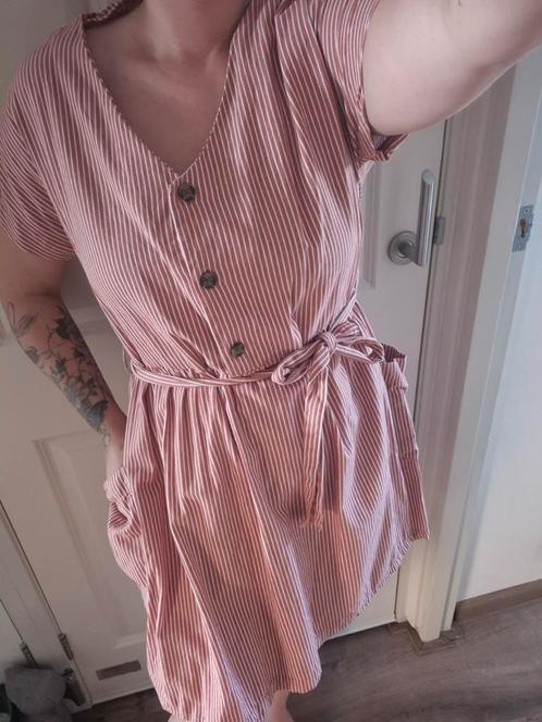 ML jurk terracotta creme vintage look met zakken en ceintuur, Kleding | Dames, Jurken, Zo goed als nieuw, Maat 38/40 (M), Overige kleuren