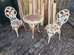 Antieke Gietijzeren Bistroset - Tuinset met 2 Stoelen, Ophalen of Verzenden