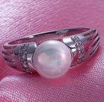 Mooie 925 sterling zilveren ring met parel en zirkonen, Met edelsteen, Nieuw, Ophalen of Verzenden, 17 tot 18