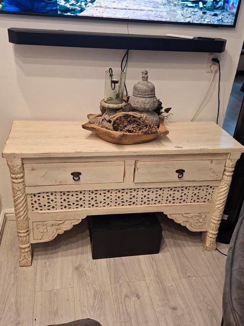 Sidetable India - Oosters 120 br 70 hg  - massief oud hout !, Huis en Inrichting, Tafels | Sidetables, Gebruikt, 25 tot 50 cm