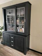 Zwarte buffetkast met glazen schuifdeuren, Ophalen, Gebruikt, 200 cm of meer, 150 tot 200 cm
