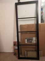 Schuifdeur industrieel zwart met glazen panelen MDF, Doe-het-zelf en Verbouw, Deuren en Horren, Ophalen, Minder dan 80 cm, Glas