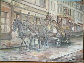 Amsterdam  jaren 40  paard en wagen   60 x 80 cm doek beschikbaar voor biedingen