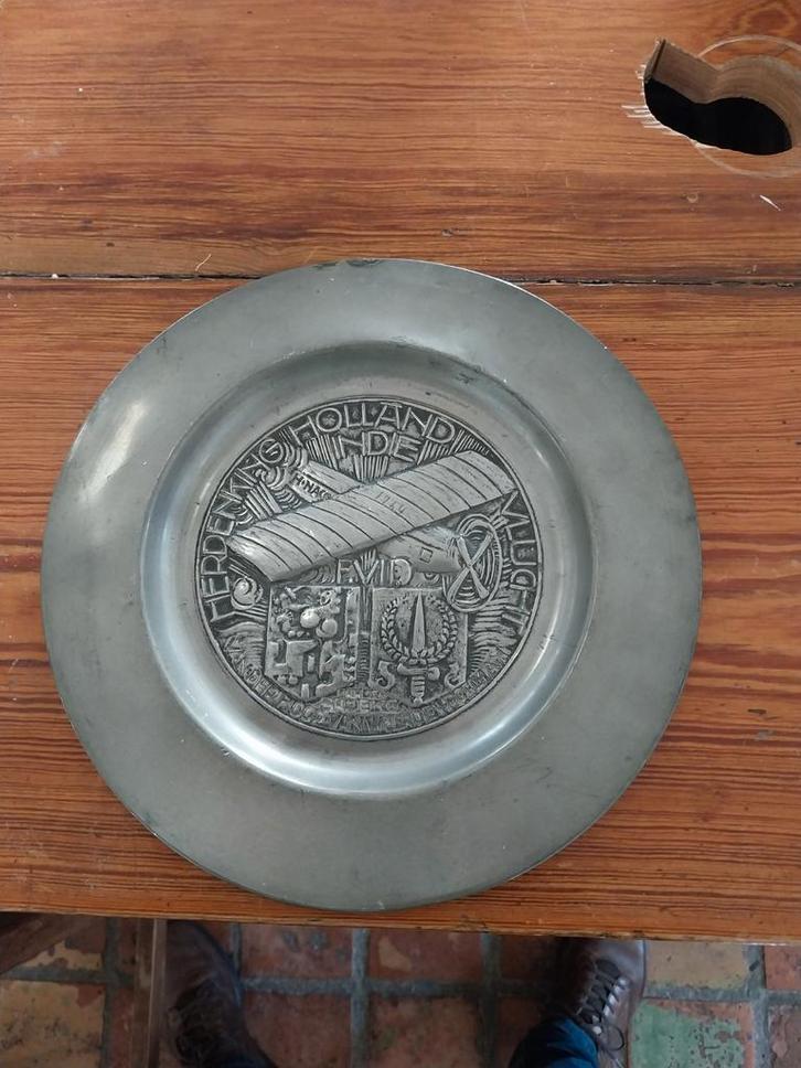 Vintage Tinnen Herdenkingsbordje, Antiek en Kunst, Antiek | Tin, Ophalen of Verzenden