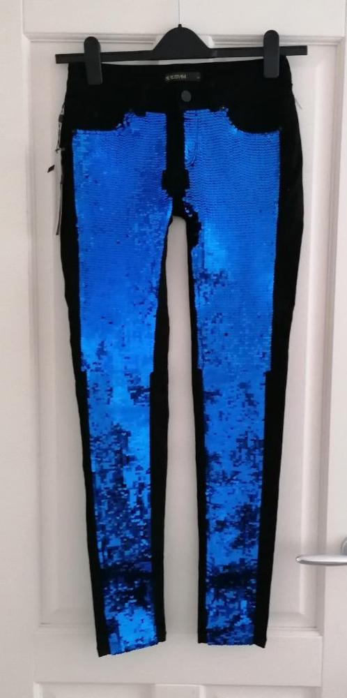 Supertrash nieuwe broek 1 kant blauwe pailletten 27 S 44553, Kleding | Dames, Broeken en Pantalons, Nieuw, Maat 36 (S), Blauw