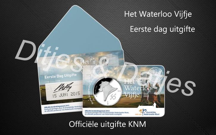 Eerste dag uitgifte Waterloo Vijfje coincard KNM, Postzegels en Munten, Munten | Nederland, Euro's, Koningin Beatrix, Ophalen of Verzenden