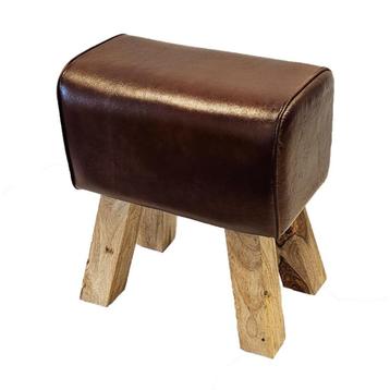 Retro Poef Vintage Look Turnbock Voetenbank  Kruk Leer beschikbaar voor biedingen