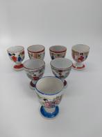 Vintage Japanse Eierdopjes - Geisha Motief - Set van 7, Gebruikt, Overige typen, Ophalen of Verzenden, Overige stijlen