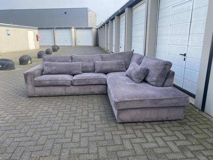 Hoekbank Ribstof XXL - Grijs - Gratis Bezorging - zgan, Huis en Inrichting, Banken | Complete zithoeken, Zo goed als nieuw, Stof