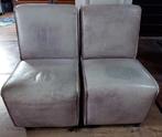 Buffel leren eetkamerstoelen met wieltjes grijs 125 voor set, Huis en Inrichting, Ophalen, Gebruikt, Grijs, Twee