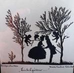 Knipselkunst prentje met verliefd stelletje en Cupido!, Verzenden, Gebruikt