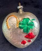 Antiek oud kerstbal ornament  hart met klaver en hoefijzer, Diversen, Kerst, Ophalen of Verzenden, Zo goed als nieuw