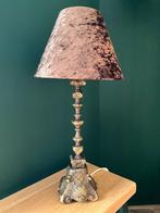 Antieke tafellamp met bruin velourse kap, Ophalen, Gebruikt, Antiek, Minder dan 50 cm