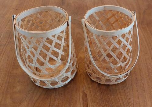 2 Hele Mooie Sfeervolle moderne Bamboe Windlichten - Nieuw!, Huis en Inrichting, Woonaccessoires | Kandelaars en Kaarsen, Nieuw