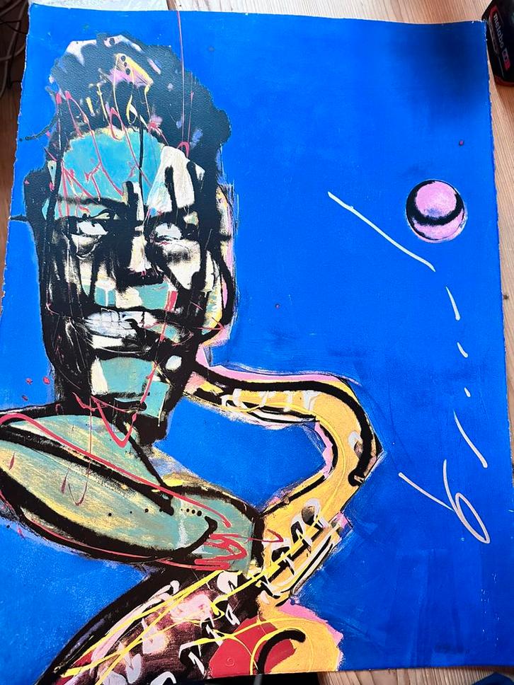 Zeefdruk van Herman Brood. Titel: Het Bandje (De Saxefonist), Antiek en Kunst, Kunst | Litho's en Zeefdrukken, Ophalen of Verzenden