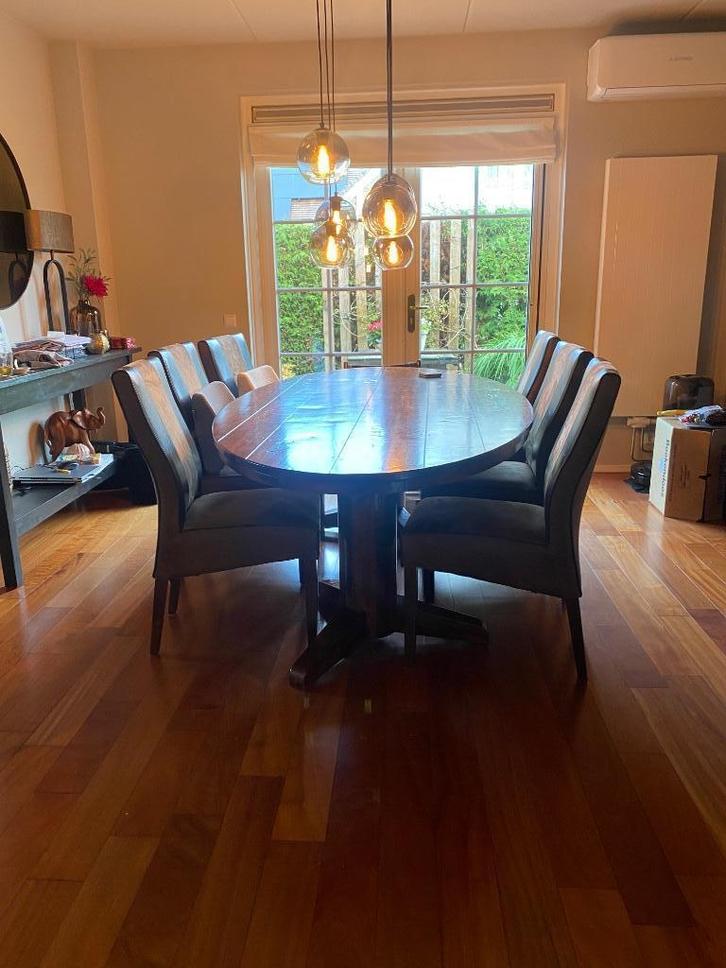 Ovale eettafel met 6 stoelen, Huis en Inrichting, Tafels | Eettafels, Gebruikt, 100 tot 150 cm, 200 cm of meer, Vijf personen of meer