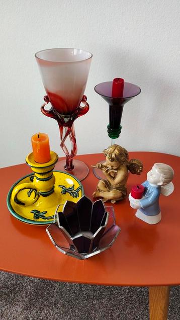 kerst kandelaar engeltje vaas lotus glas keramiek porselein  beschikbaar voor biedingen