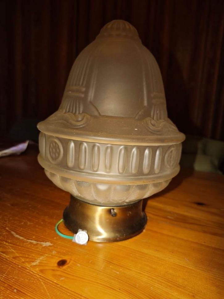 Art deco plafonniere plafondlamp jaren 1920, Huis en Inrichting, Lampen | Plafondlampen, Zo goed als nieuw, Glas, Metaal, Ophalen