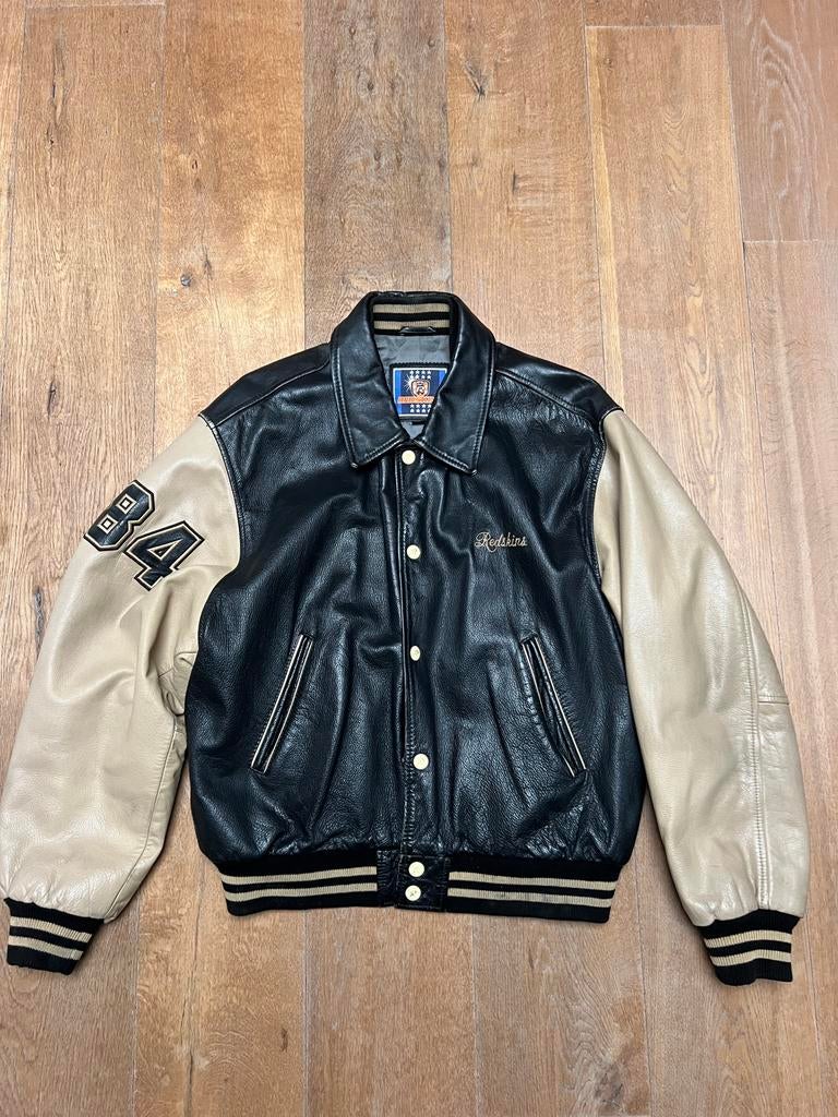 Vintage Redskins Heren Leren Teddy Bomberjack Zwart/Beige XL, Ophalen of Verzenden, Gedragen, Maat 56/58 (XL), Zwart