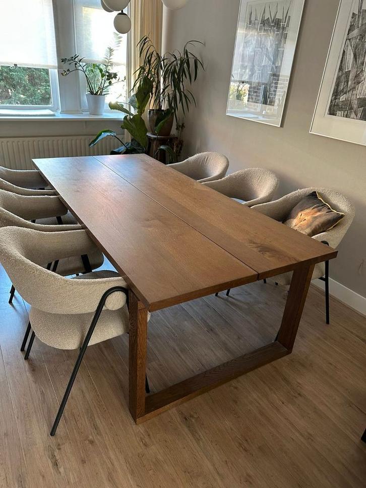 Eetkamerstoelen 6 Lowen Zitmaxx Bouclé Naturel, Huis en Inrichting, Stoelen, Gebruikt, Vijf, Zes of meer stoelen, Metaal, Stof