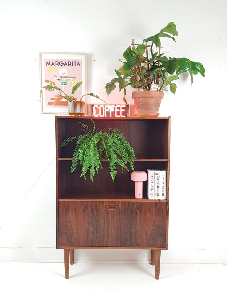 Vintage Deense palissander hout fineer klepkast | wandkast, Ophalen of Verzenden, Huis en Inrichting