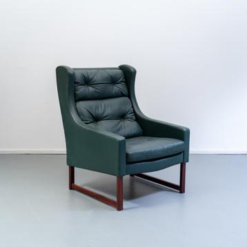 1x Kill International Fauteuil Hoog Groen Leer - Hout beschikbaar voor biedingen