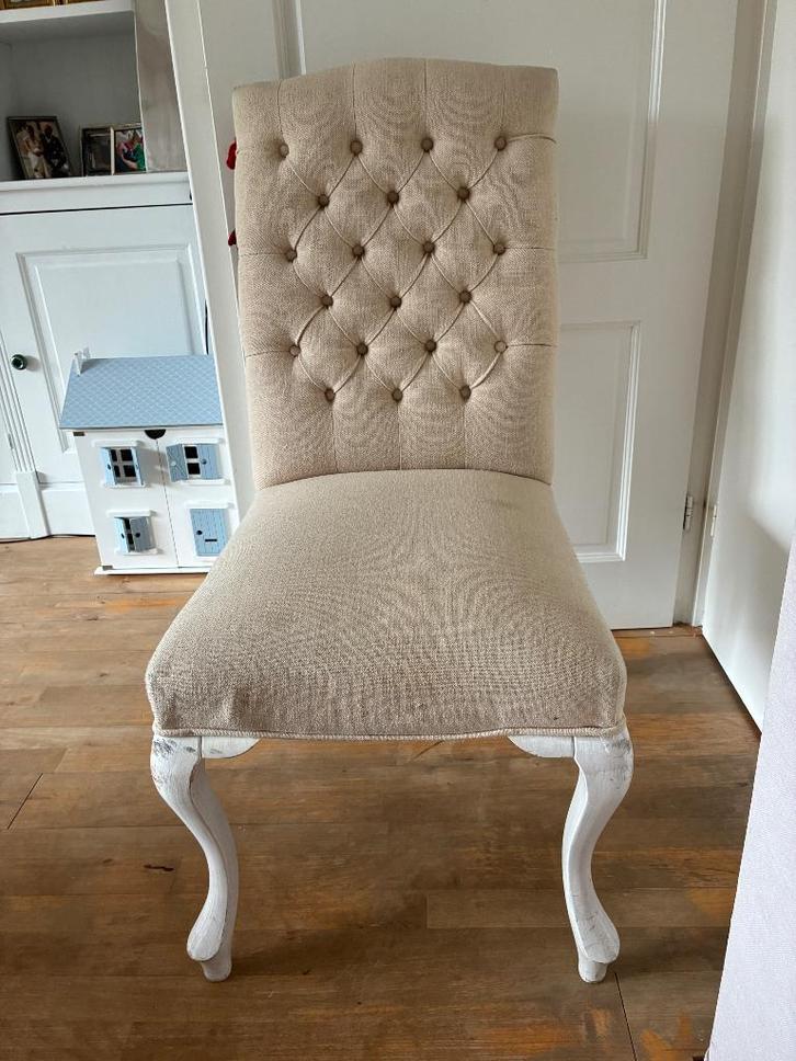 Eetkamer stoelen 2 stuks, Huis en Inrichting, Stoelen, Gebruikt, Vijf, Zes of meer stoelen, Hout, Stof, Wit, Ophalen