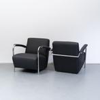 2x Leolux Scylla fauteuils zwart leder - chromen buisframe, Huis en Inrichting, Fauteuils, Niet ingevuld, Niet ingevuld, Leer