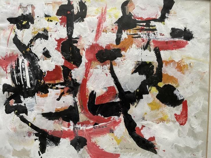 Willy Boers - abstracte gouache uit 1953, Antiek en Kunst, Kunst | Schilderijen | Abstract, Ophalen of Verzenden