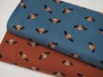 Promo! 4643)145x50cm Katoenen flanel hondje blauw / bruin, Hobby en Vrije tijd, Stoffen en Lappen, 120 cm of meer, Nieuw, Ophalen of Verzenden