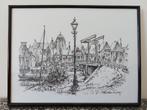 Veere tekening 2 tekeningen zwart wit in Lijst, Ophalen of Verzenden