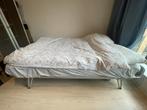 Vintage 2p bed en matras met nachtkastje (jaren '60), Huis en Inrichting, Ophalen, Gebruikt, Blauw, 190 cm of minder