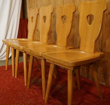 4X Retro Brutalist Polish Zydel Redyk set Bistro Pine chairs beschikbaar voor biedingen