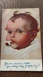 Portrettekening Baby met speen, krulletjes.1917, Verzamelen, Ansichtkaarten | Themakaarten, Ophalen of Verzenden, Voor 1920, Gelopen