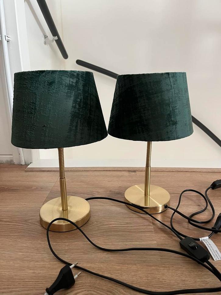 Groen met goud nachtlampje - evt. 2 stuks, Huis en Inrichting, Lampen | Tafellampen, Zo goed als nieuw, Minder dan 50 cm, Stof