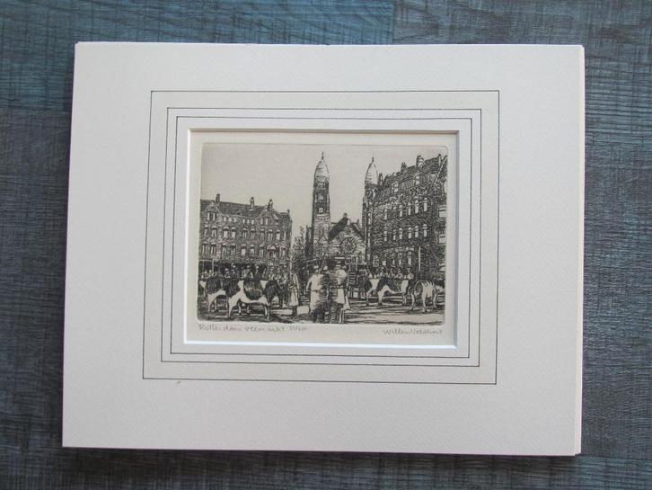Willem Veldhorst - vier etsen van Rotterdam, Antiek en Kunst, Kunst | Etsen en Gravures, Ophalen of Verzenden
