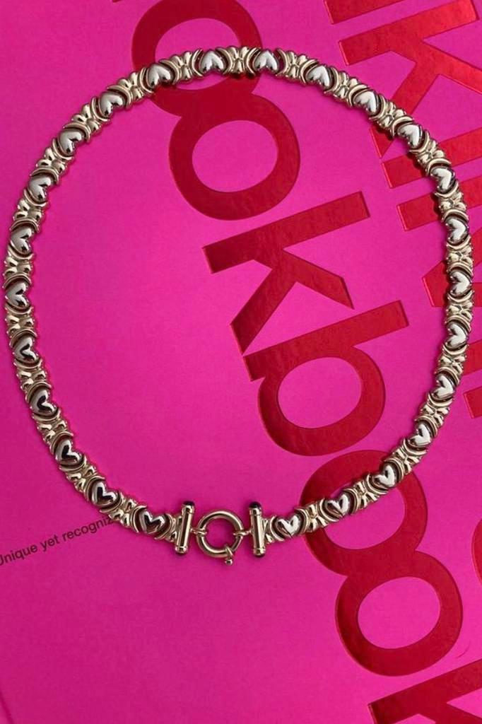 gouden ketting choker collier hart hartjes 14 karaat 585, Sieraden, Tassen en Uiterlijk, Kettingen, Goud, Ophalen of Verzenden