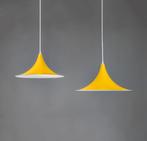 Hanglampen trompet geel, set van twee lampen, vintage design, Huis en Inrichting, Ophalen of Verzenden, Zo goed als nieuw, Metaal