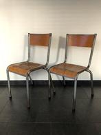 Franse schoolstoel 1947 Mulca industrieel landelijk, Ophalen, Bruin, Vijf, Zes of meer stoelen