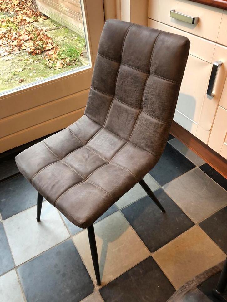 6 grijze eetkamerstoelen - suede nepleer, Huis en Inrichting, Stoelen, Zo goed als nieuw, Vijf, Zes of meer stoelen, Stof, Grijs