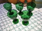 Antieke groene glazen lage hals 5 stuks, ook 6x hoge Miekje, Ophalen of Verzenden