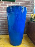 Blauw geglazuurde bloempot hoog, Gebruikt, Rond, Aardewerk, 40 tot 70 cm