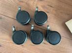 5 geremde bureaustoelwielen, 65mm, pin 11mm, Ophalen, Gebruikt, Zwart, Bureaustoel